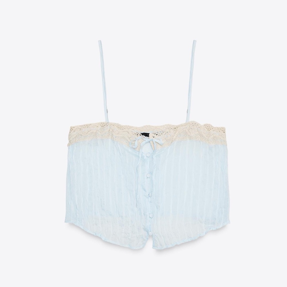 Zara Romantic Strappy Top Light Blue
